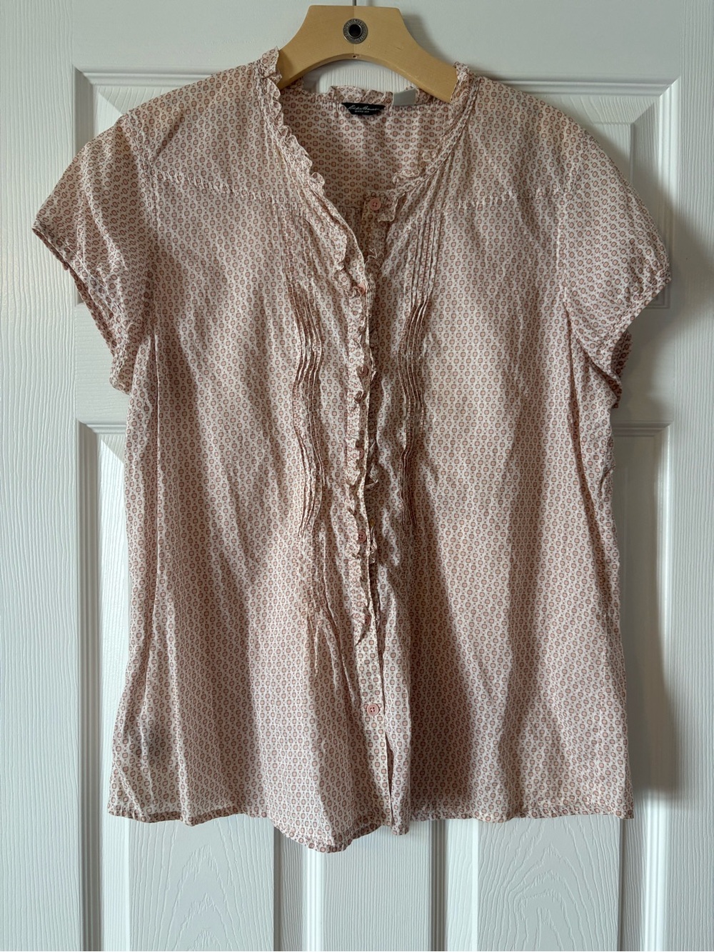 Eddie Bauer 100% Cotton Cap Sleeve Top Pattern Button Ruffle Lightweight